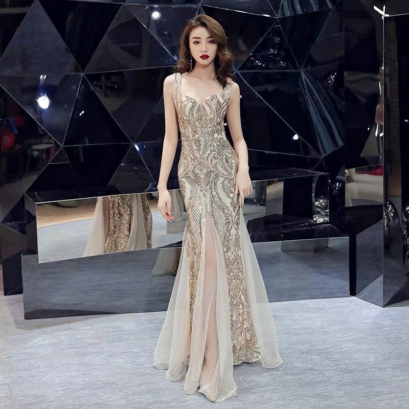 Sequin Fishtail Evening Gown – Elegant Sling Party & Banquet Dress Feminé Luxé