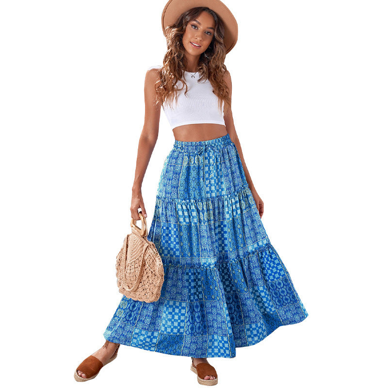 The Bohemian Resort Tiered Maxi Skirt | High-Rise & Hand-Printed Look Feminé Luxé