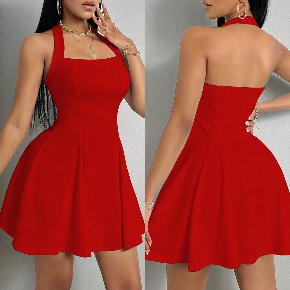 🌸 Mia Muse – Halter Square Neck Pleated Mini Dress 💕