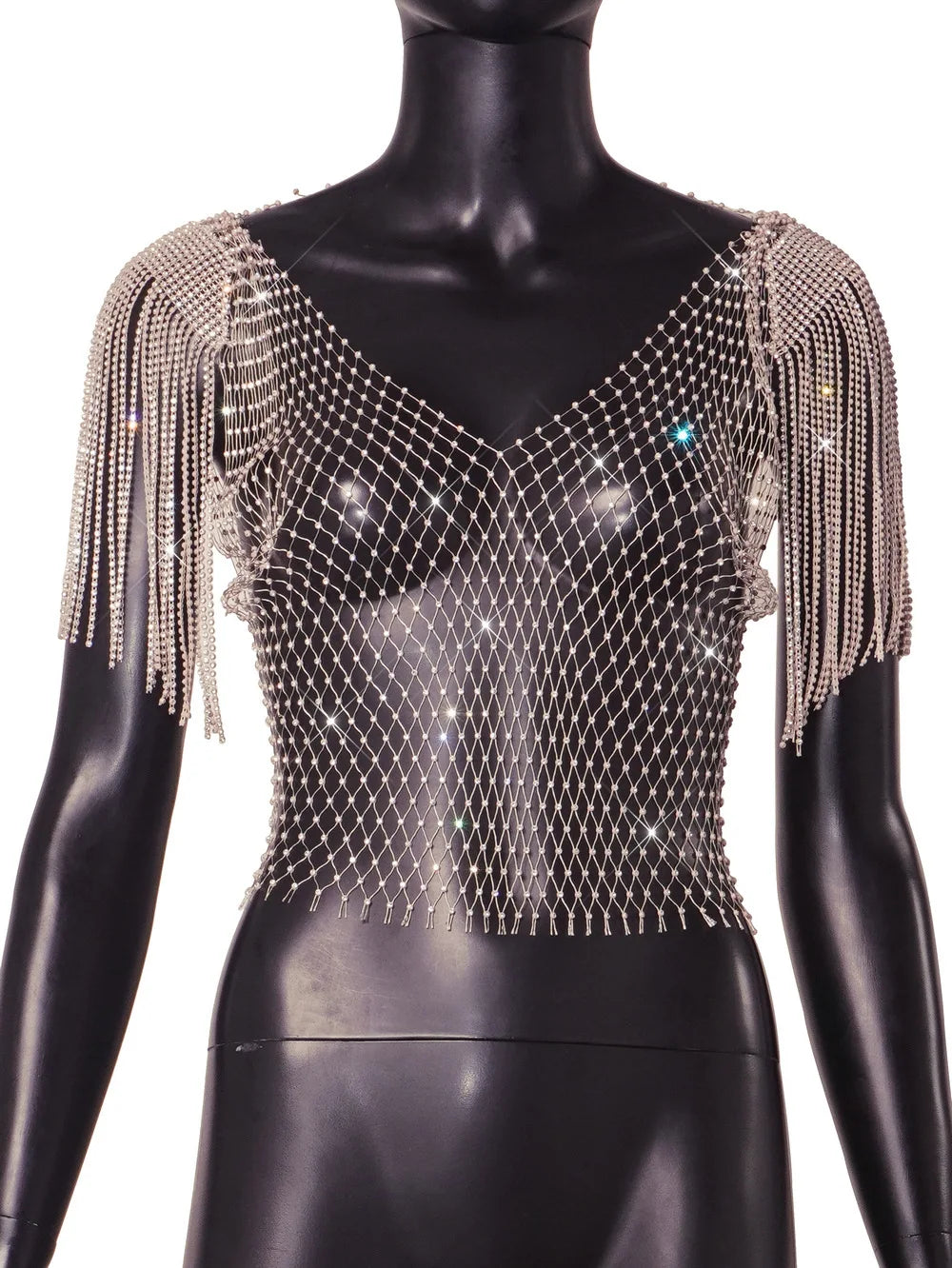 💎🔥 Crystal Dreams Crop – Rhinestone & Fringe Statement Top 🔥💎