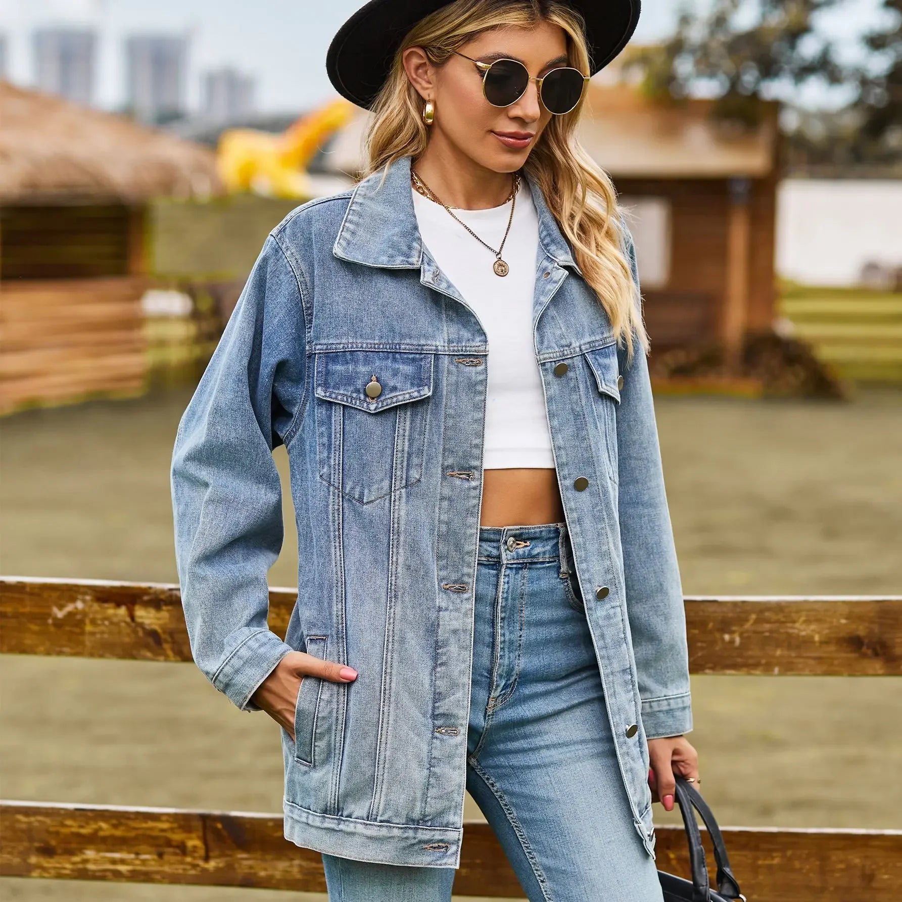 ✨ Midnight Streetlight – Oversized Long Denim Jacket 🌙