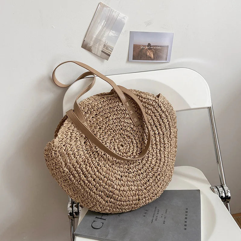 🌸 Fleur de Soleil – Round Woven Straw Shoulder & Tote Bag