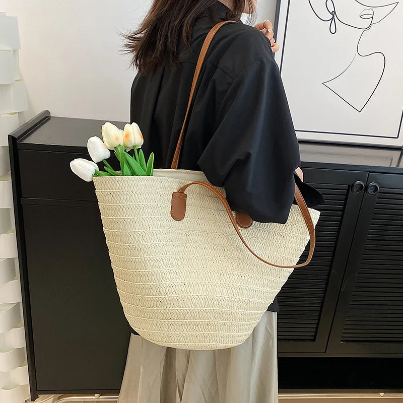 🌺 Bali Éternelle – Large Capacity Woven Straw Shoulder & Tote Bag