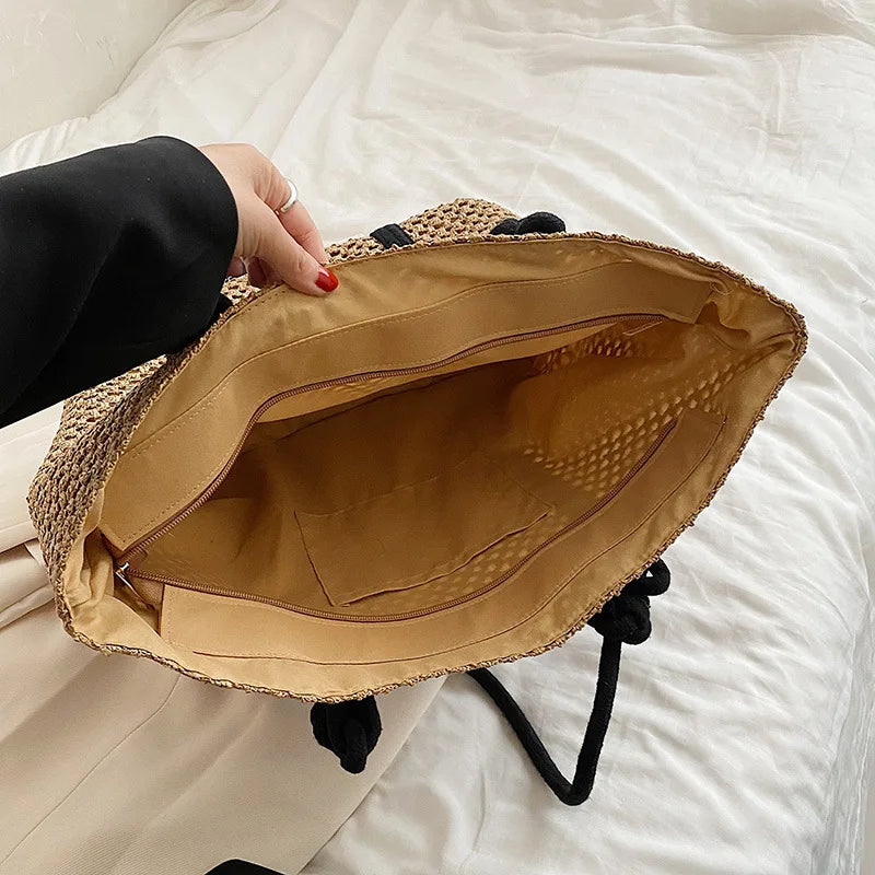 🌺 La Côte Élégante – Handcrafted Woven Straw Shoulder & Tote Bag