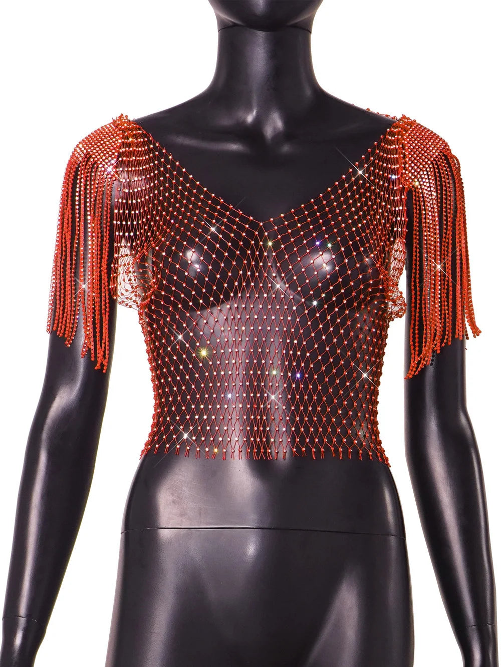 💎🔥 Crystal Dreams Crop – Rhinestone & Fringe Statement Top 🔥💎