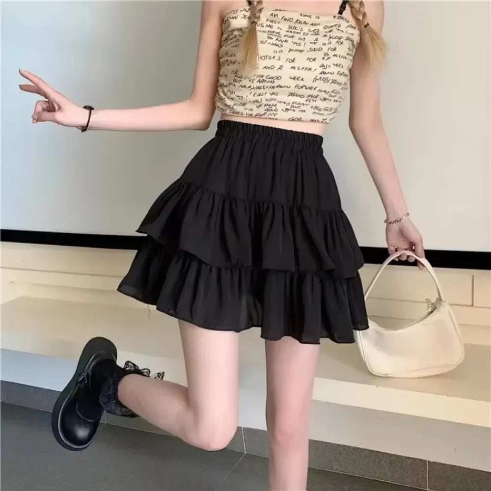🍧 Cloud Dancer™ – Ruffled High-Waist Chiffon Mini Skirt