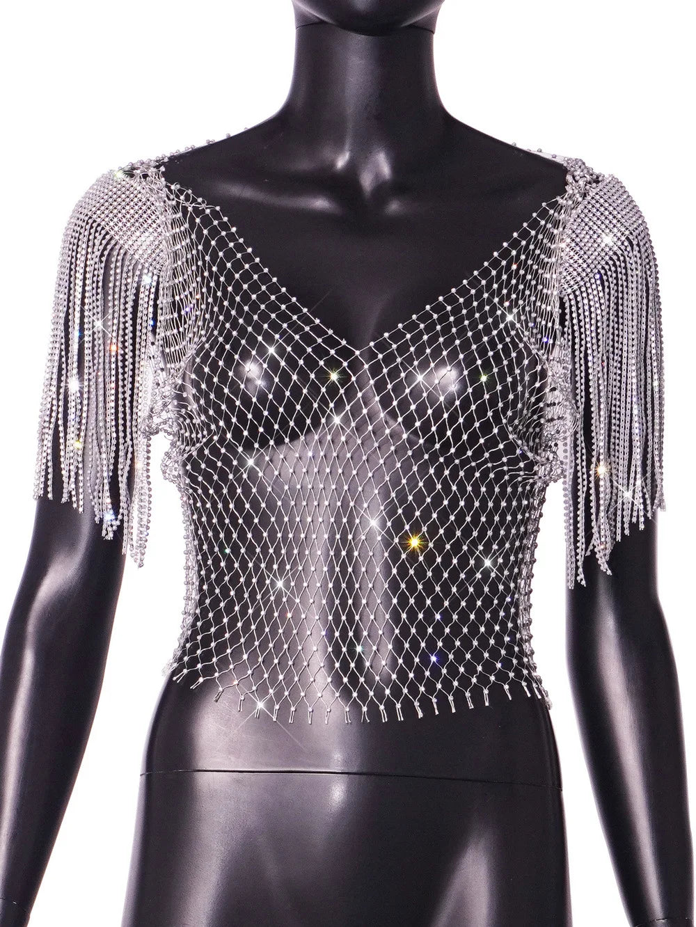 💎🔥 Crystal Dreams Crop – Rhinestone & Fringe Statement Top 🔥💎