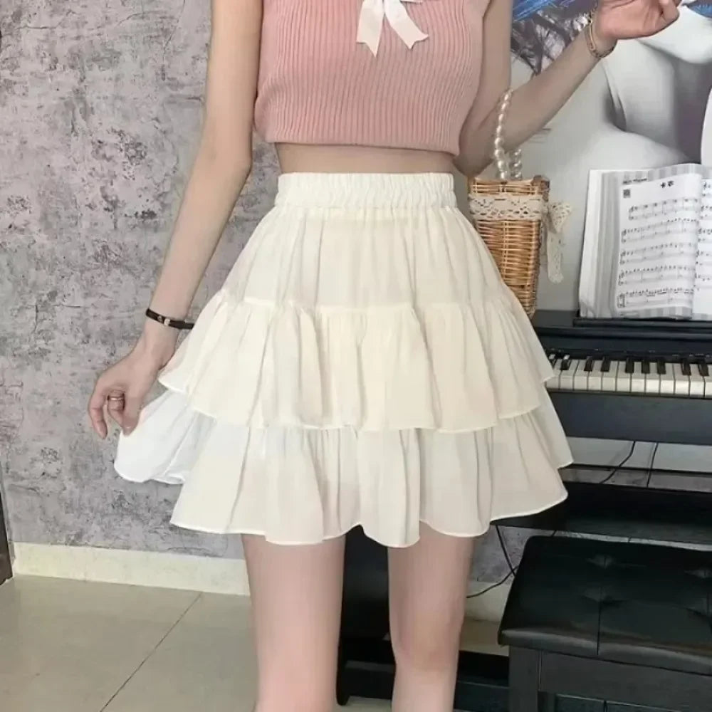 🍧 Cloud Dancer™ – Ruffled High-Waist Chiffon Mini Skirt