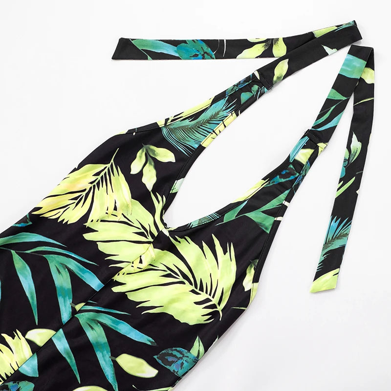 🌴 Tropical Temptation – V-Neck Floral Tie-Waist Summer Jumpsuit
