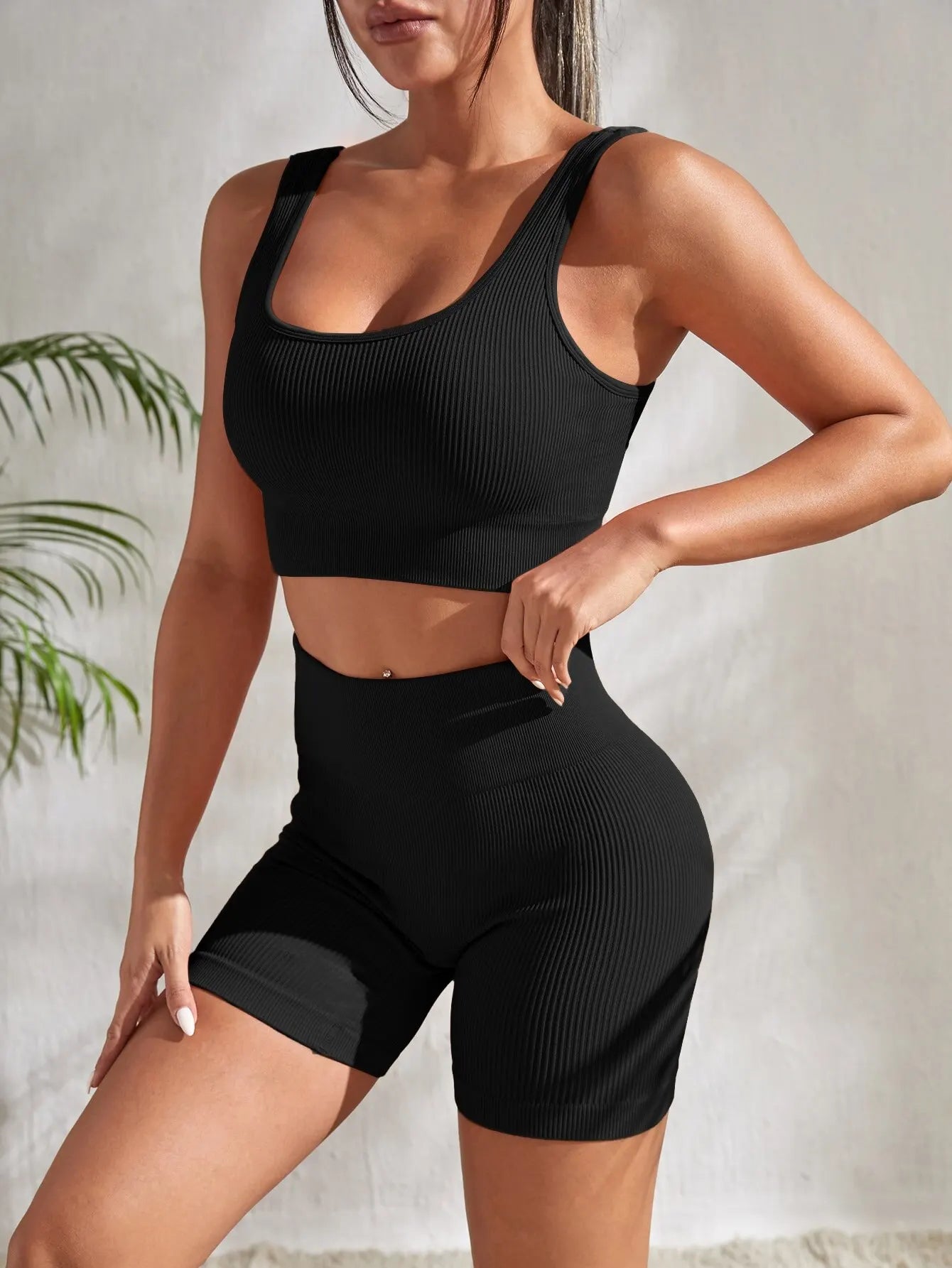 🏆 Power Curve Ribbed Set – High Waist Seamless Fitness Co-Ord