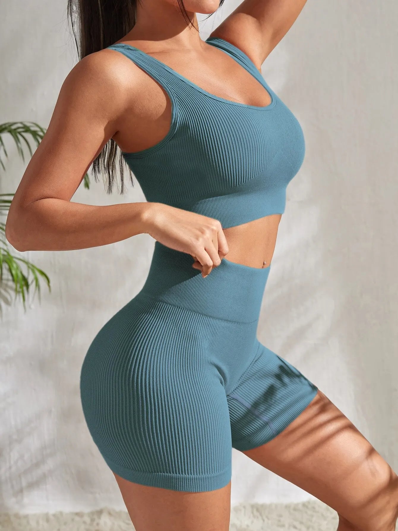 🏆 Power Curve Ribbed Set – High Waist Seamless Fitness Co-Ord