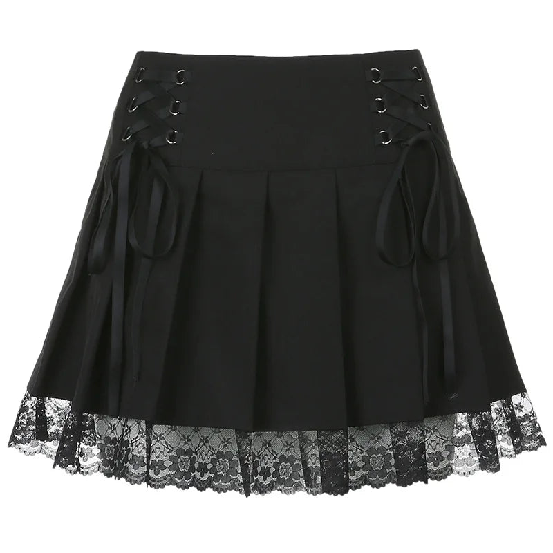🕷️ Velvet Raven™ – Lace Detail High-Waist Gothic Mini Skirt