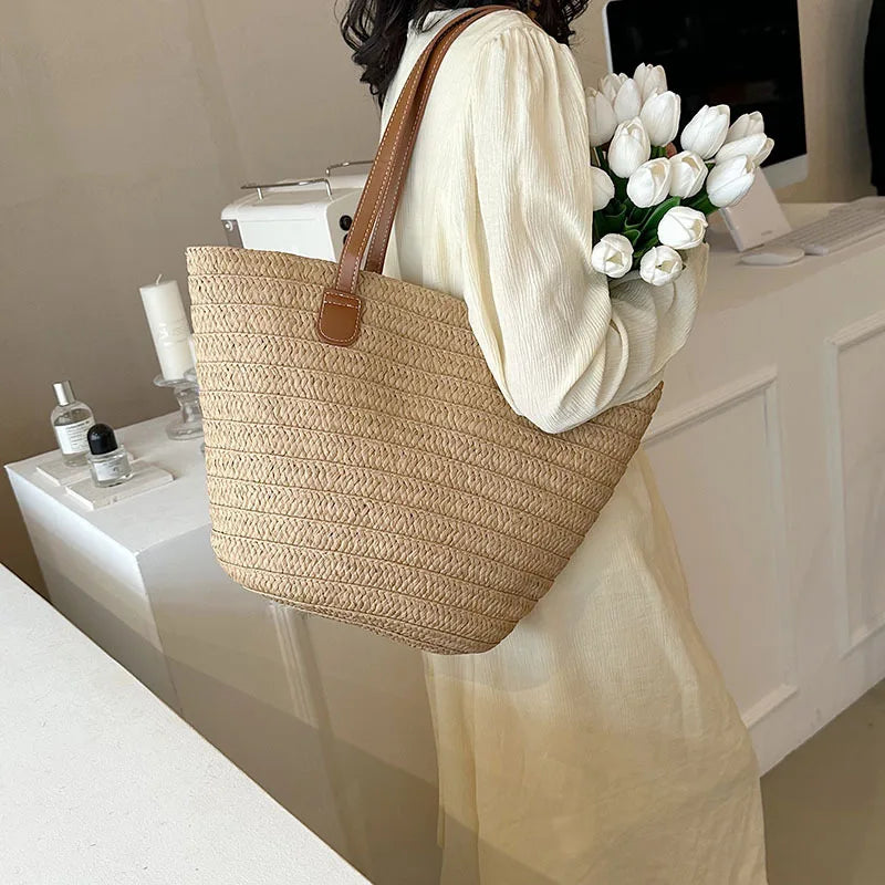 🌺 Bali Éternelle – Large Capacity Woven Straw Shoulder & Tote Bag