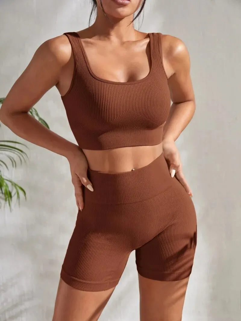 🏆 Power Curve Ribbed Set – High Waist Seamless Fitness Co-Ord