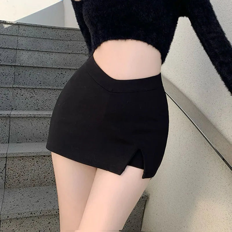 🖤 Midnight Edge™ – Slit Detail High-Waist Mini Skirt