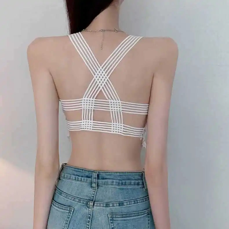 🌙 Black Lace Deep V Strap Mini Crop Top 🎊