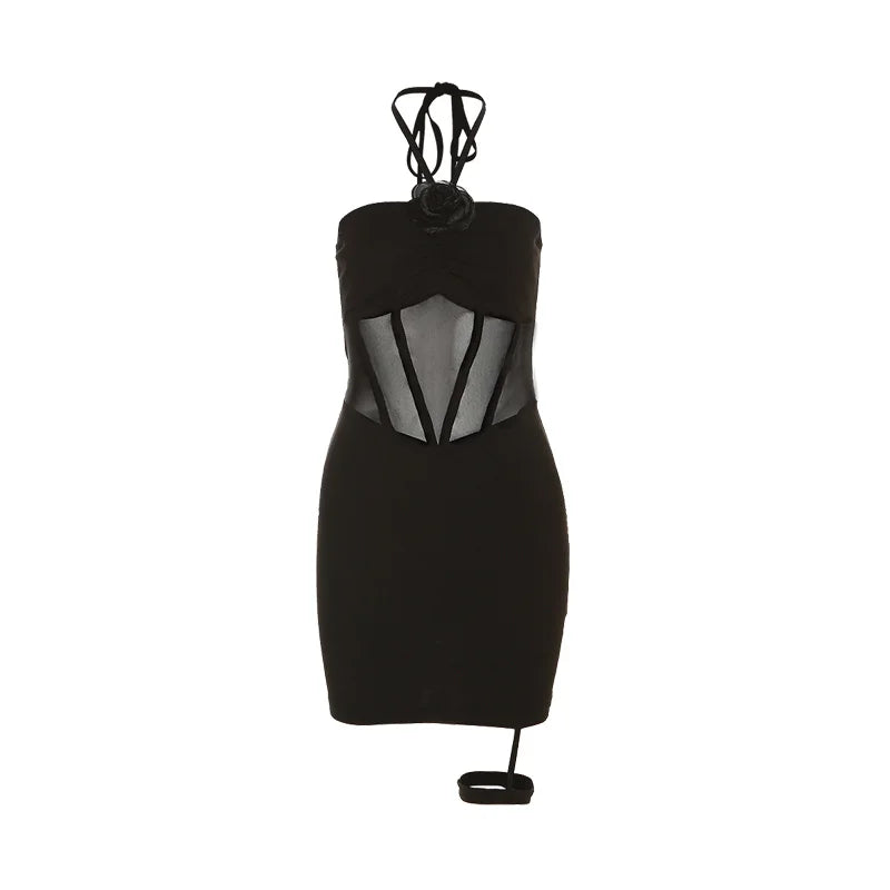 🖤 Sylcue “Black Flame” | Halter Neck Mini Night Dress 🔥