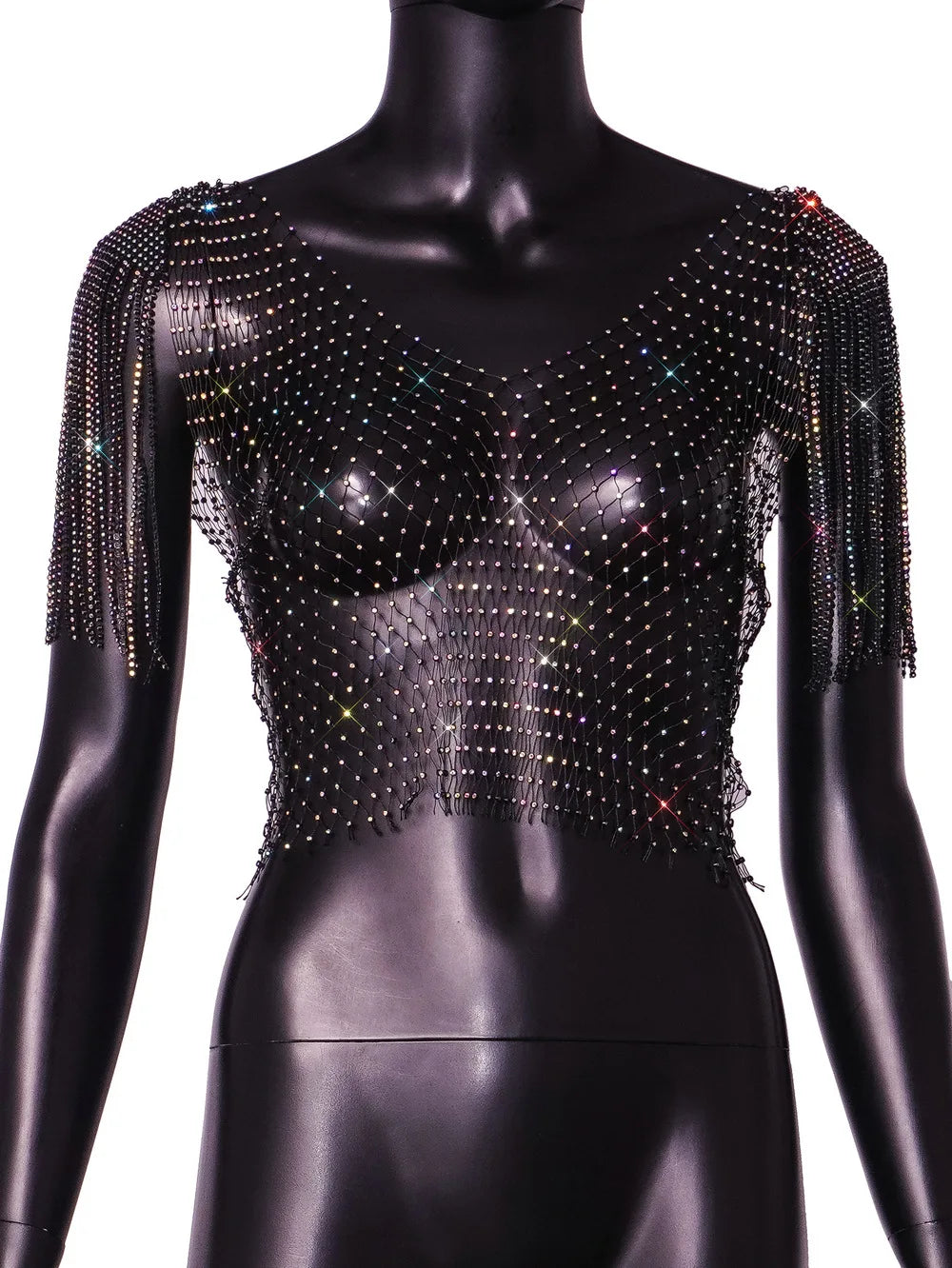 💎🔥 Crystal Dreams Crop – Rhinestone & Fringe Statement Top 🔥💎