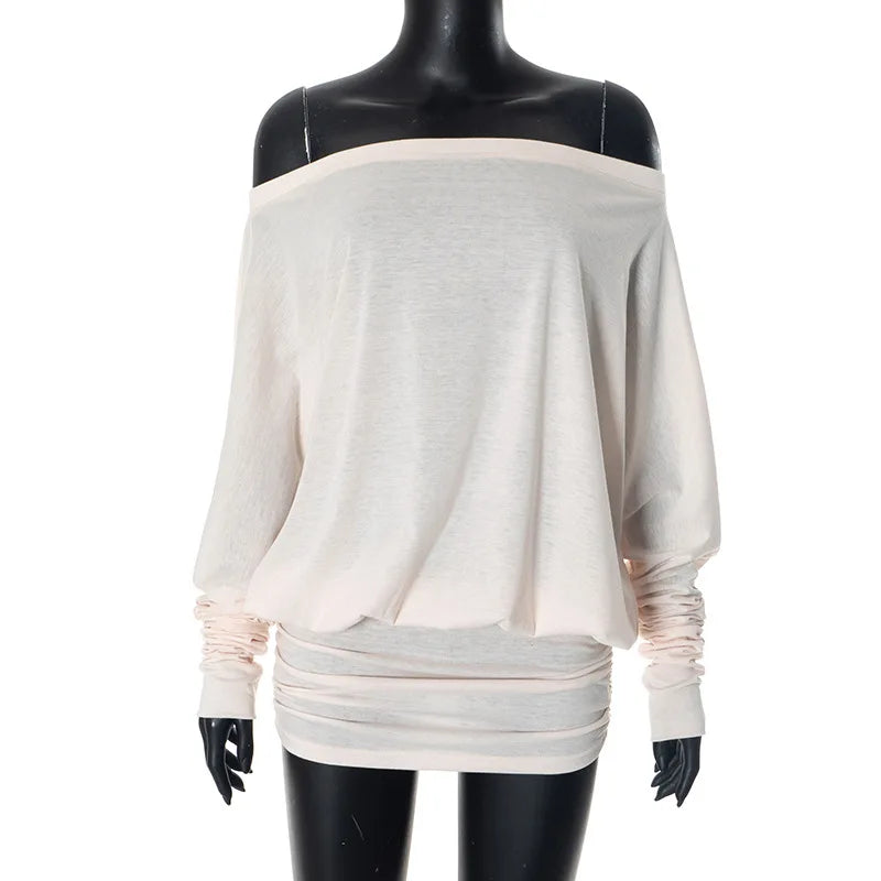 💘 Feminé Luxé “Midnight Whisper” | Off-Shoulder Long Sleeve Mini Blouse Dress