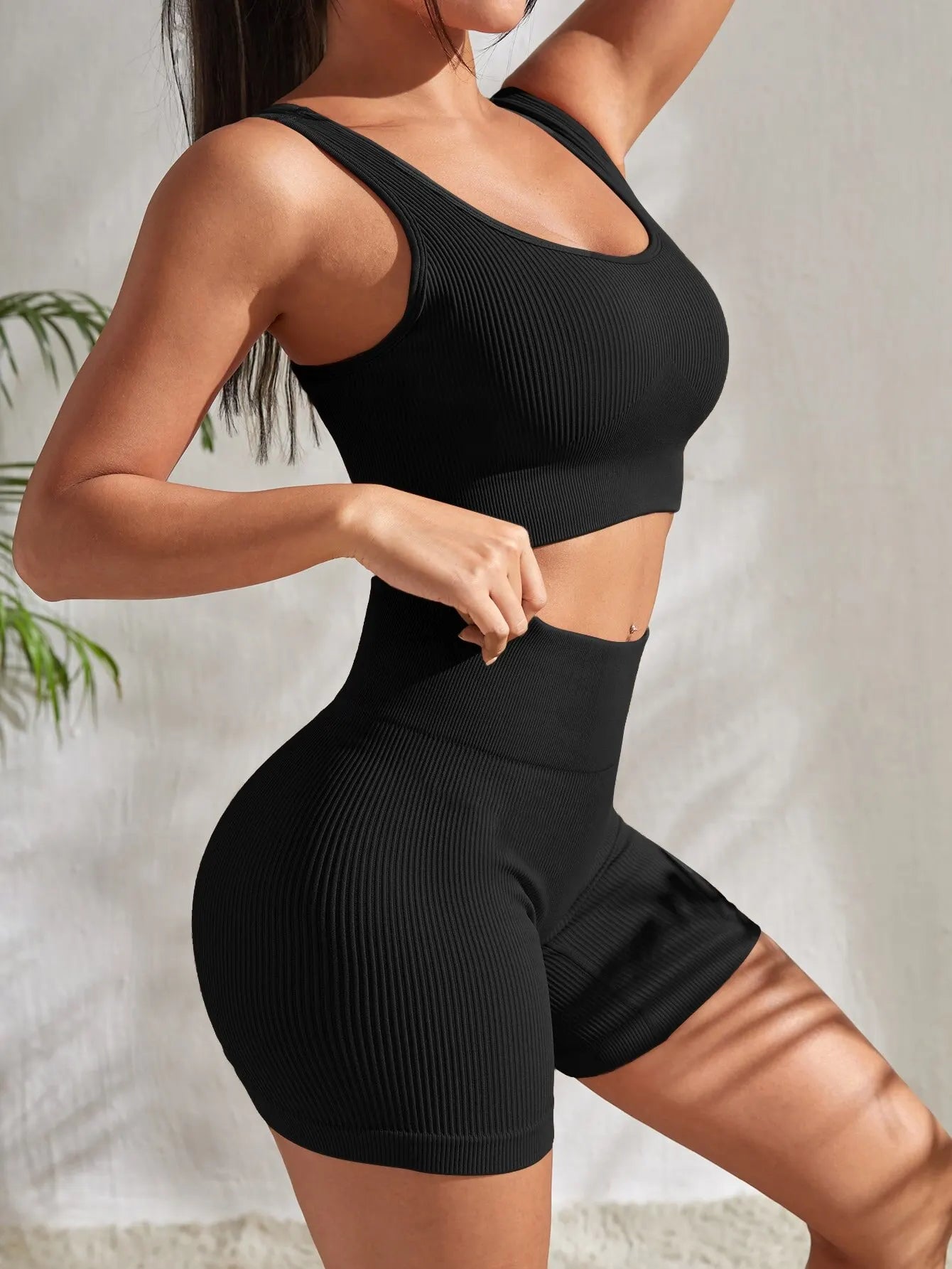 🏆 Power Curve Ribbed Set – High Waist Seamless Fitness Co-Ord