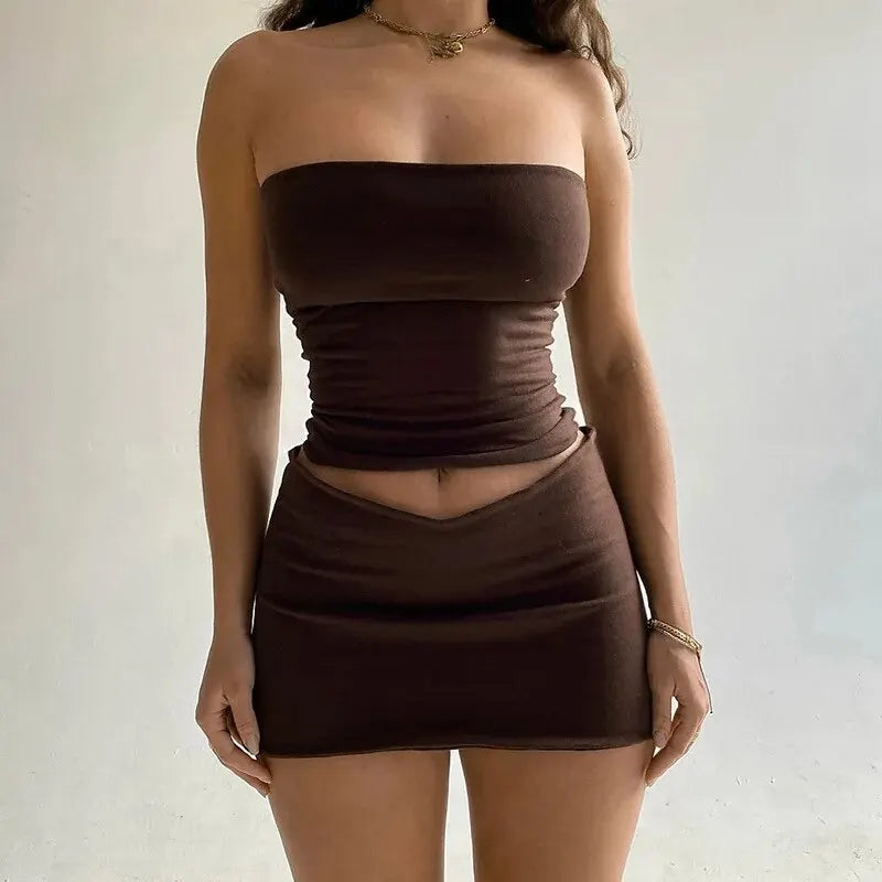 🌺 Island Flirt Set – Strapless Crop Top & Mini Skirt
