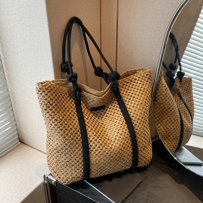🌺 La Côte Élégante – Handcrafted Woven Straw Shoulder & Tote Bag