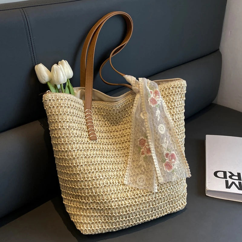 🌾 Belle Été Grande – Handcrafted Straw Maxi Tote Bag