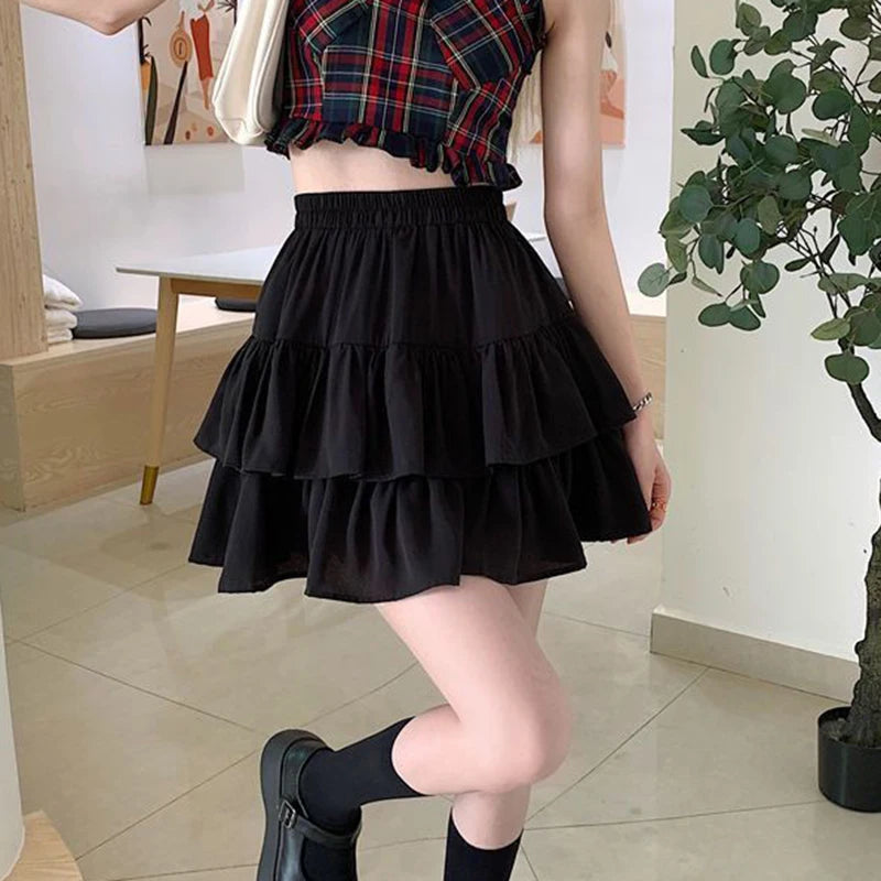 🍡 Sakura Bloom™ – Ruffled High-Waist Mini Skirt