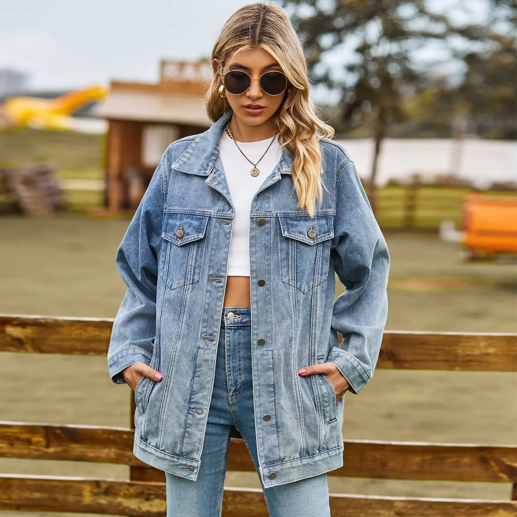 ✨ Midnight Streetlight – Oversized Long Denim Jacket 🌙