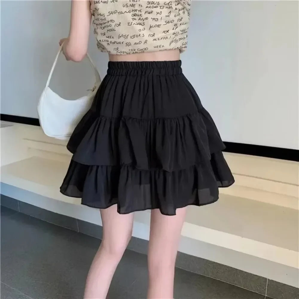 🍧 Cloud Dancer™ – Ruffled High-Waist Chiffon Mini Skirt