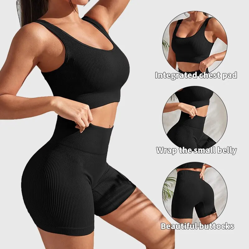 🏆 Power Curve Ribbed Set – High Waist Seamless Fitness Co-Ord