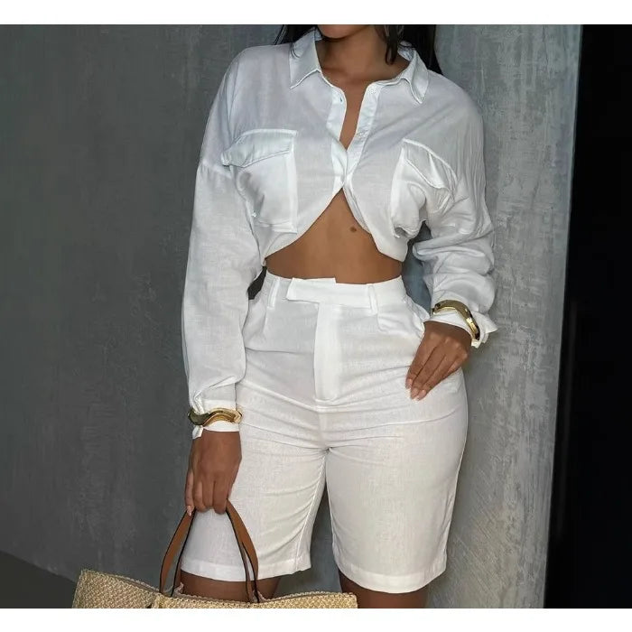 🌊 Ocean Breeze Co-Ord | Two Piece Long Sleeve Shirt & High-Waist Shorts Set