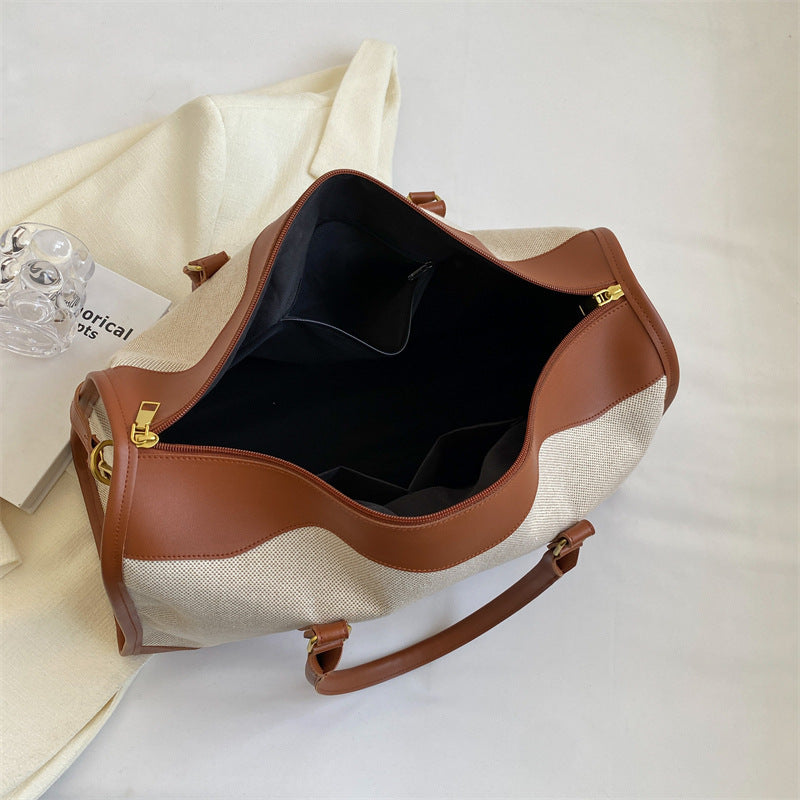 The 'Voyager' Luxe Travel Duffel Bag - Canvas & Vegan Leather Weekend Holdall Feminé Luxé