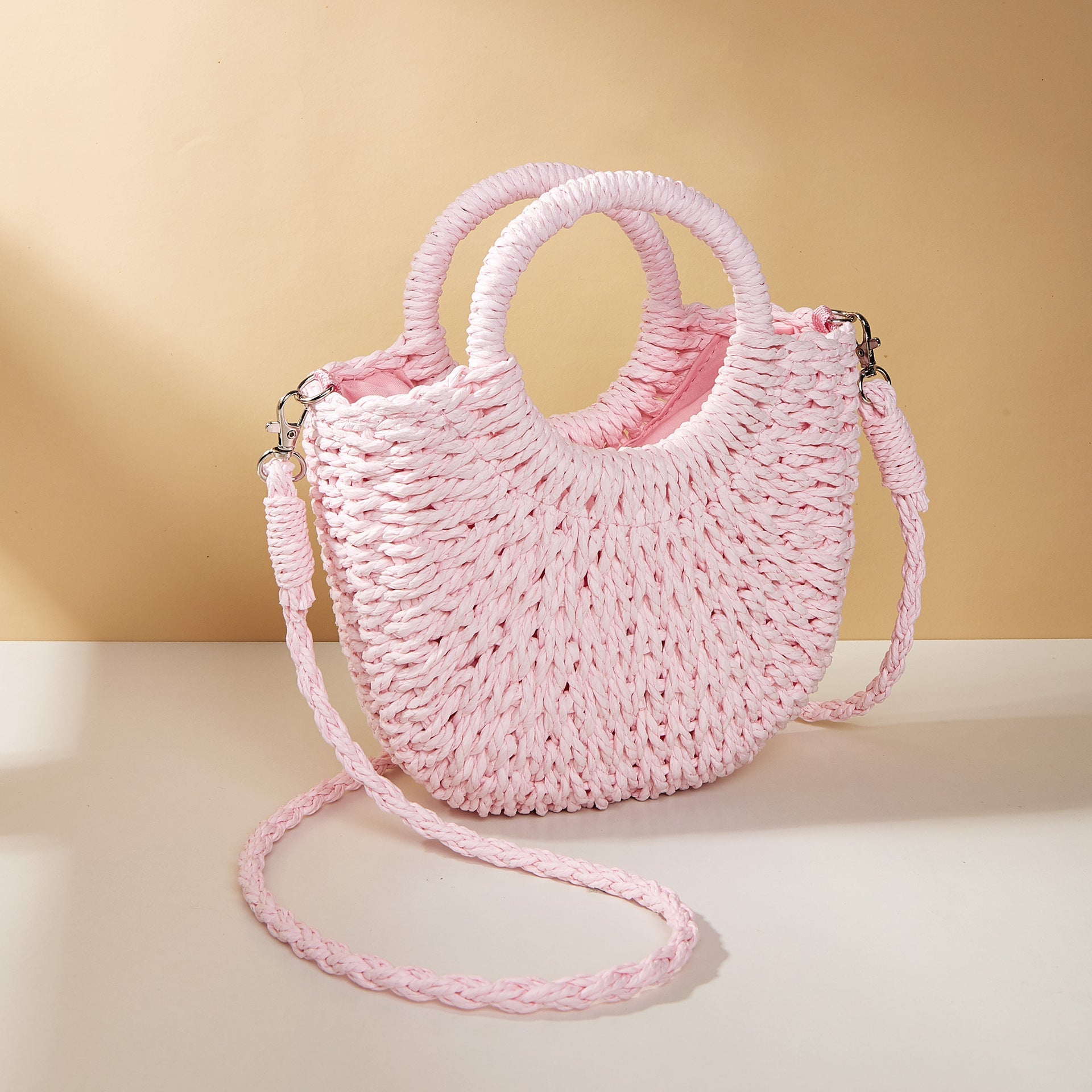 The Saint-Tropez Weave Beach Tote – Chic Round Handle Paper Straw Handbag Feminé Luxé