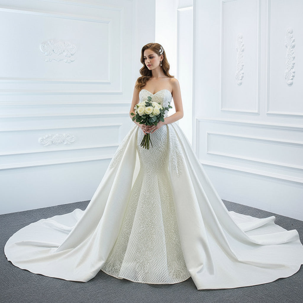Feminé Luxé Exclusive Haute Couture Mermaid Wedding Gown - Detachable Overskirt for Two-Look Bridal Elegance Feminé Luxé