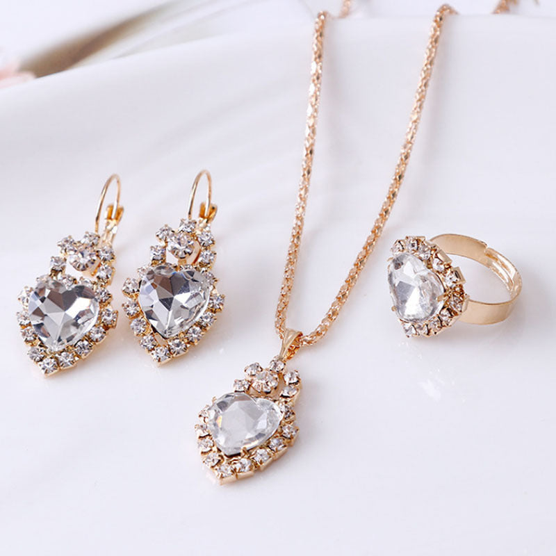 Elegant Water Drop Green Rhinestone Necklace, Earrings & Ring Set (3-Piece) Feminé Luxé