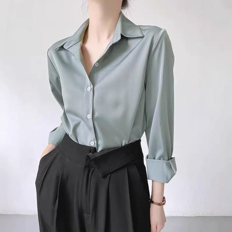 High-Grade Satin Glow Shirt – Luxe Minimal Elegance Feminé Luxé