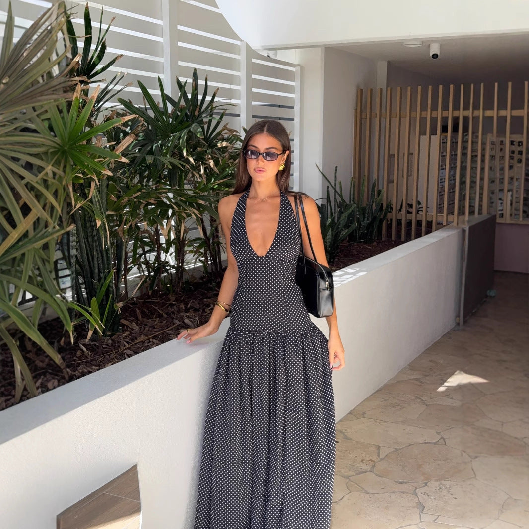 Polka Dot Halter Maxi Dress Feminé Luxé