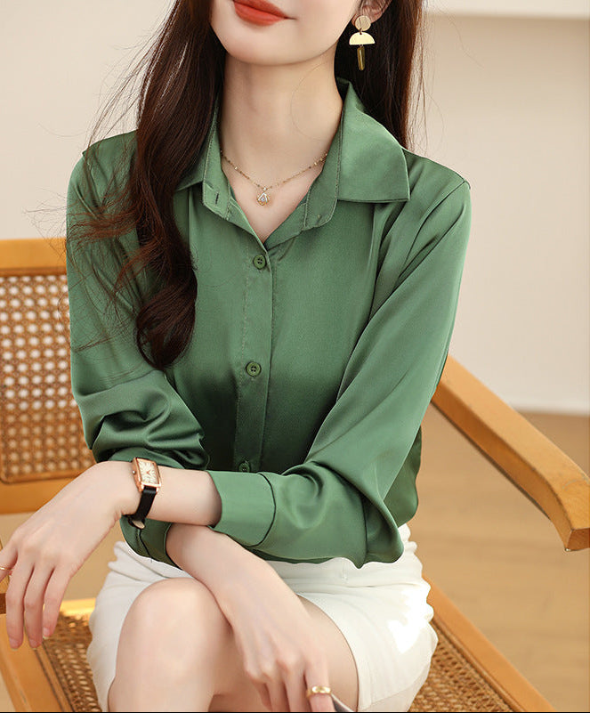 Luxé Non-Iron Satin Blouse - Classic Silky Long Sleeve Shirt Feminé Luxé