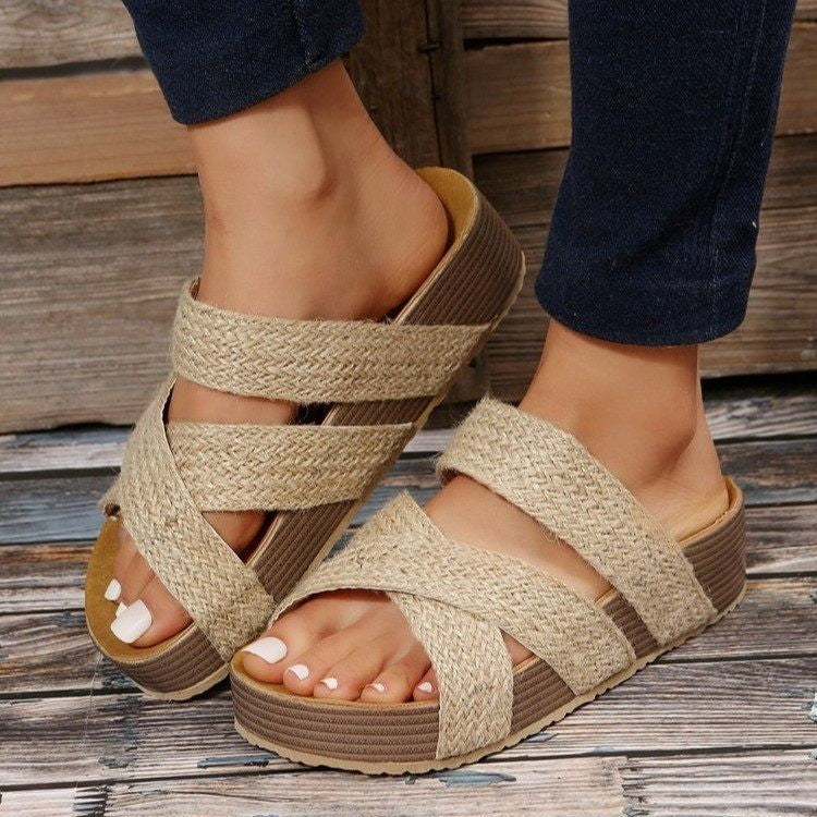 The Artisan Weave Platform: Luxé Cross-Strap Vegan Leather Slide Sandal Feminé Luxé