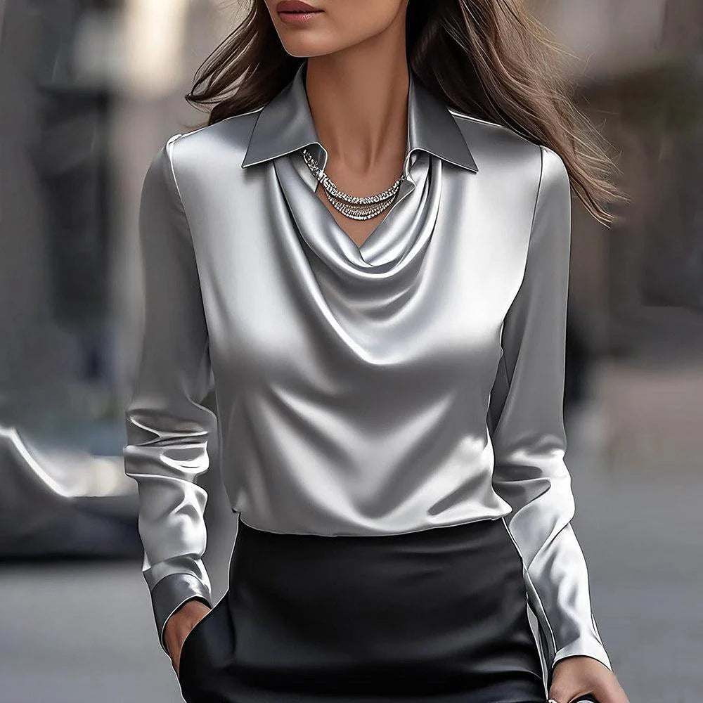 Sky Satin Draped Blouse Feminé Luxé
