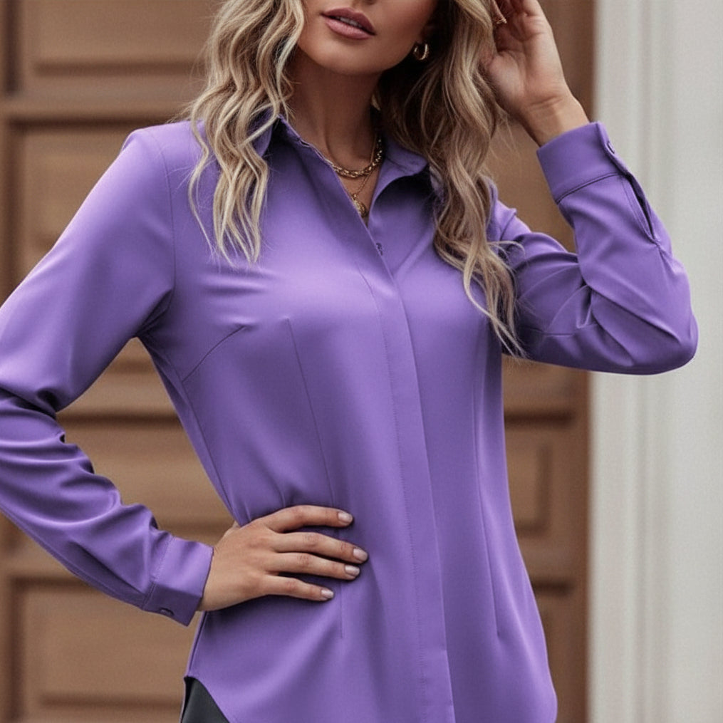 Crimson Satin Lapel Blouse Feminé Luxé