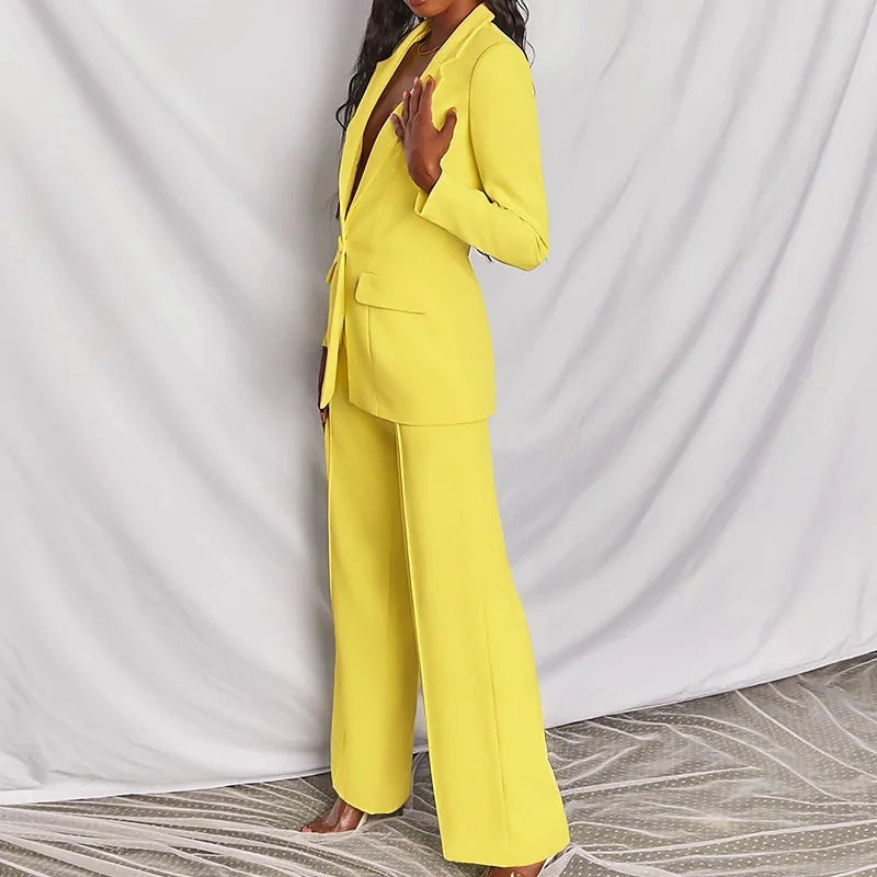 Elegant Spring Solid Color Blazer & Wide Leg Pant Set Feminé Luxé