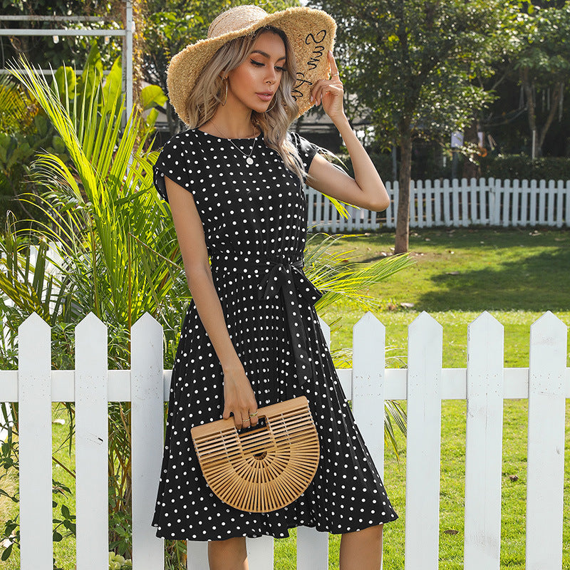 Elegant Polka Dot Midi Dress with Sash | Casual Garden Party & Office Attire Feminé Luxé