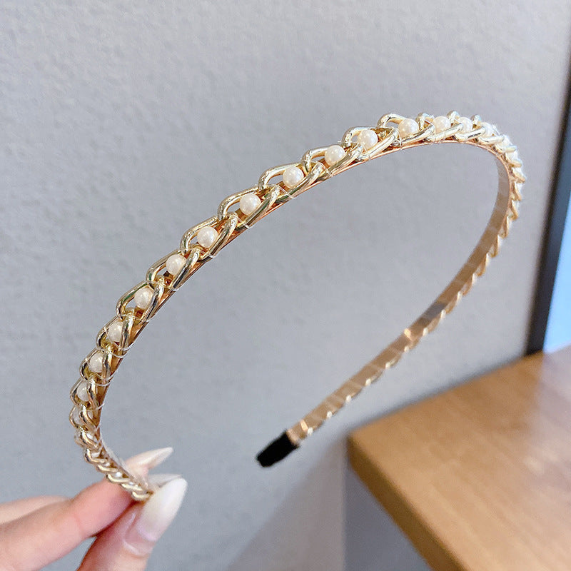 The Seoul Chic Headband: Minimalist Faux Pearl & Gold-Tone Hairband - Korean Style Everyday Luxury Accessory Feminé Luxé