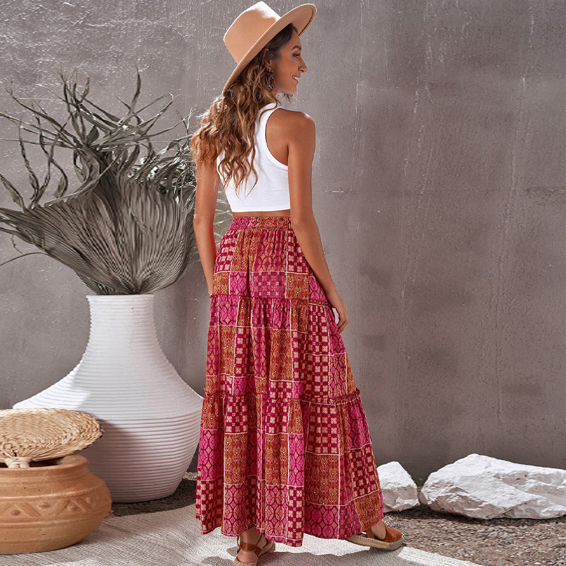 The Bohemian Resort Tiered Maxi Skirt | High-Rise & Hand-Printed Look Feminé Luxé