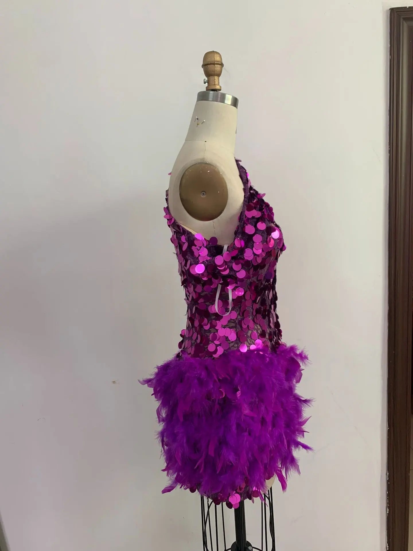Royal Amethyst™ Feather & Sequin One-Shoulder Luxury Dress Feminé Luxé