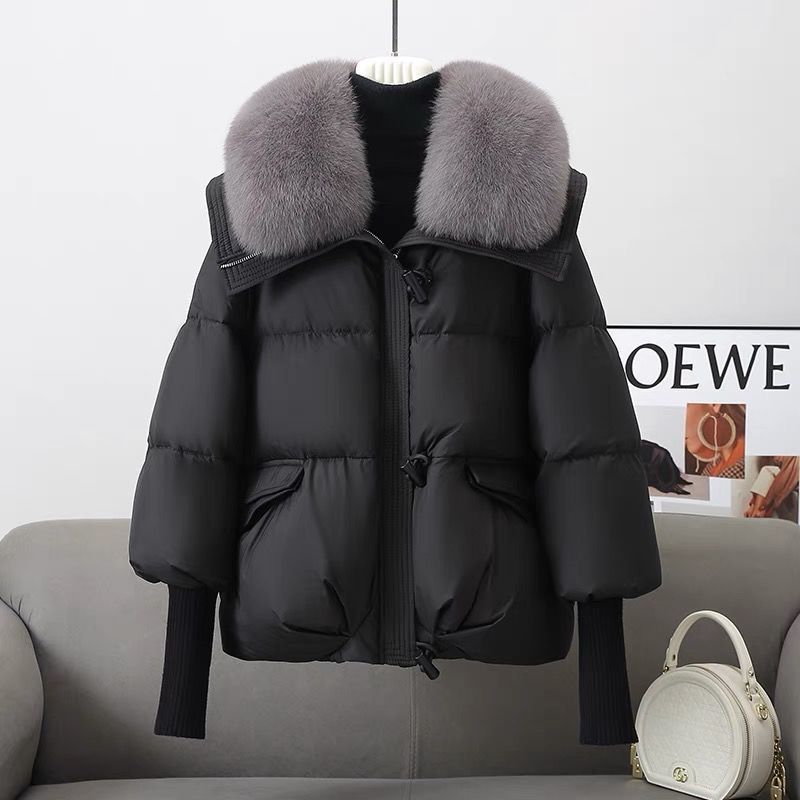 Chic Down Cotton-Padded Short Winter Coat with Faux Fur Collar Feminé Luxé