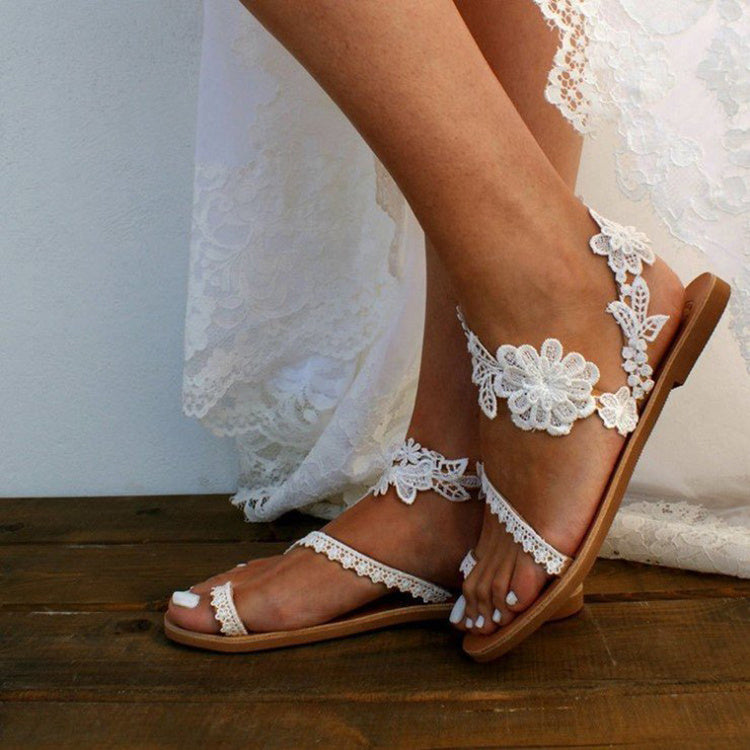 The Bohemia Bloom Flat: Lace Flower Ankle Strap Statement Flat Feminé Luxé