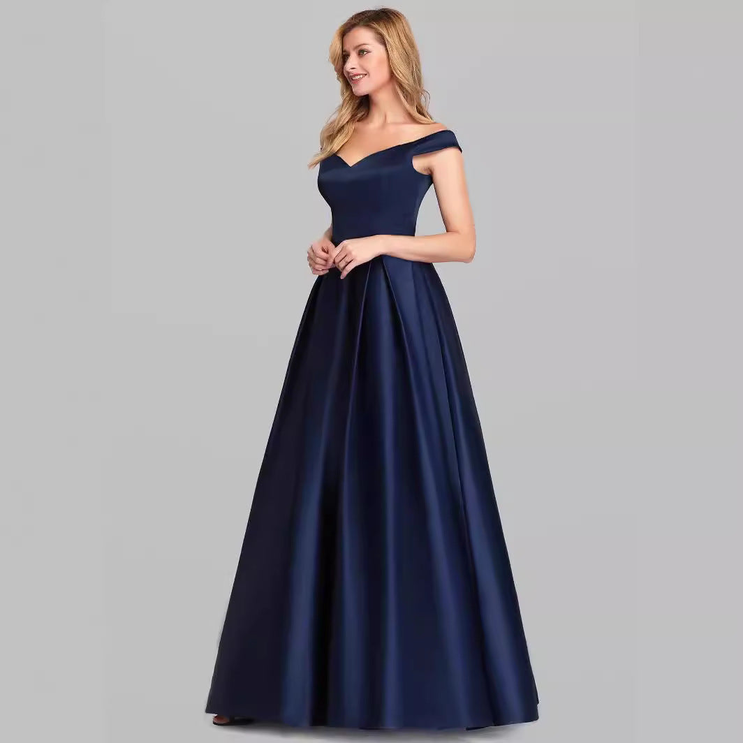 V-Neck Vintage Satin Gown Long Prom Dress Feminé Luxé